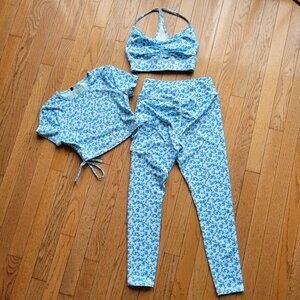 BO+TEE Baby Blue Floral Set of 3 Athleisure Beach Wear XS